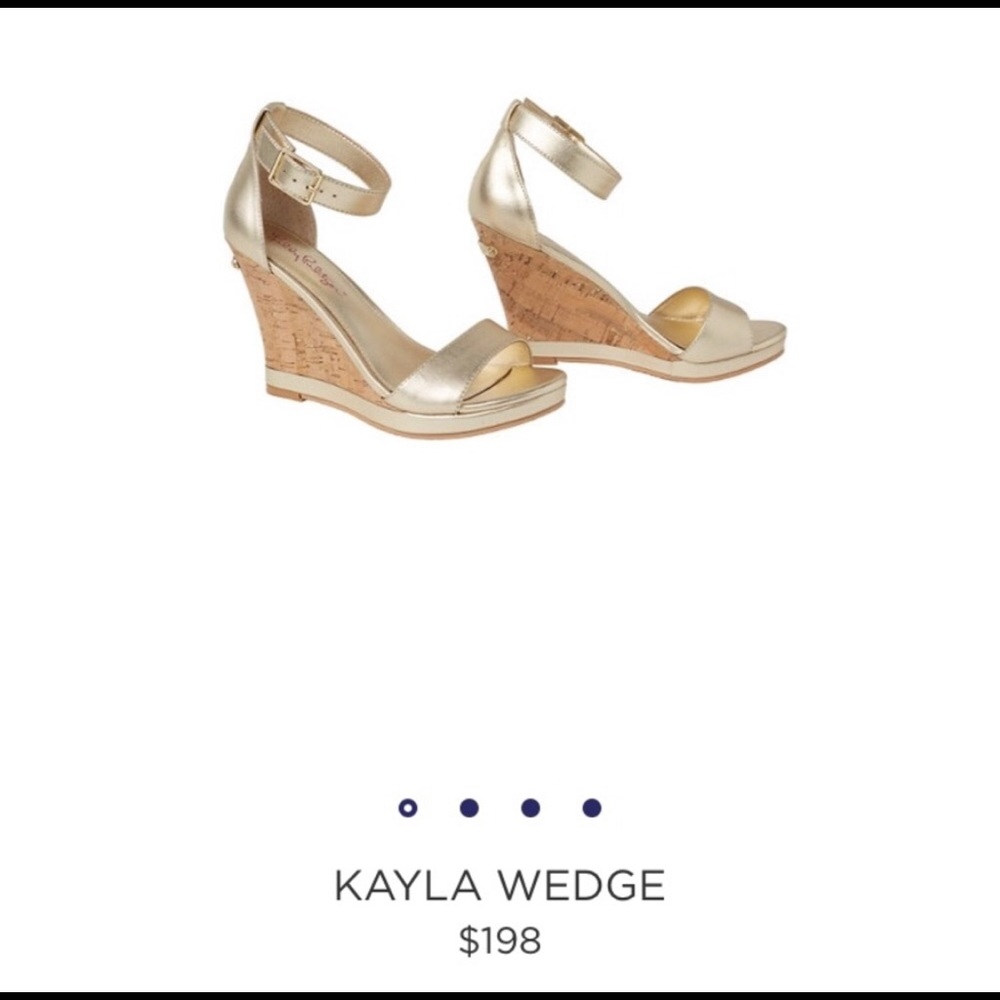 🚫SOLD Lilly Pulitzer Kayla gold wedges - Picture 2 of 9